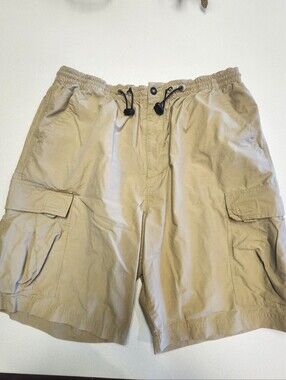 River Trader Men's Khaki Tan Elastic Waistband  Cargo Shorts, XL